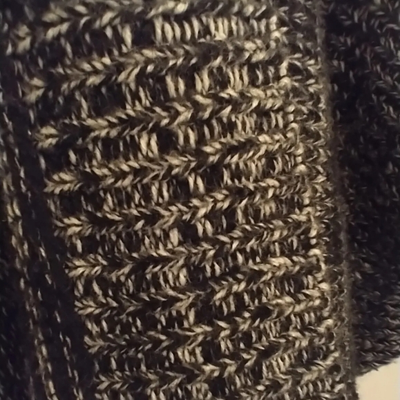 BCBG MaxAzria Open Sweater Cardigan L Short Bat Sleeve Black Tan Chunky Knit - Picture 6 of 8